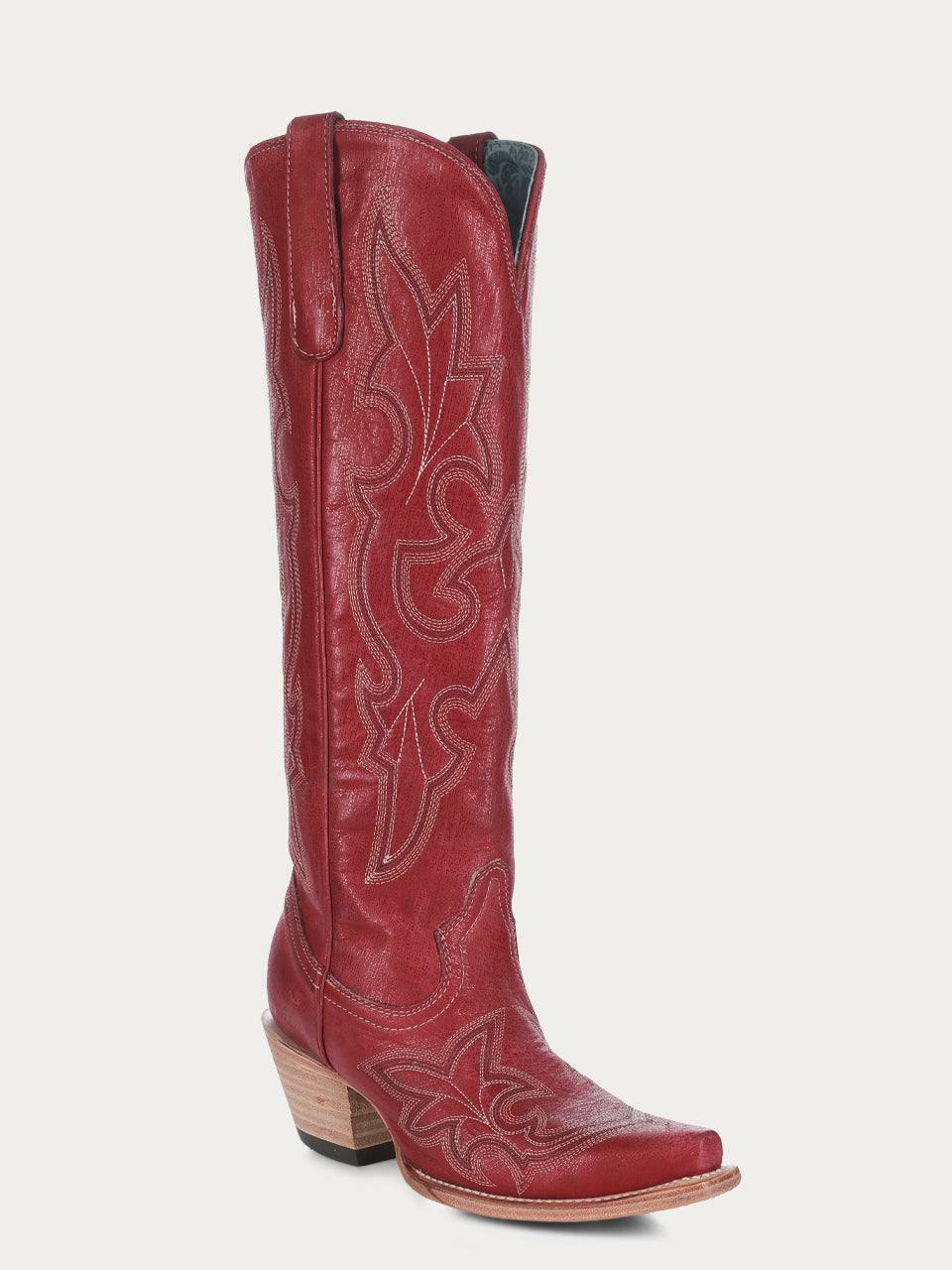 Women's Corral Red Genuine Leather Boots with Embroidery