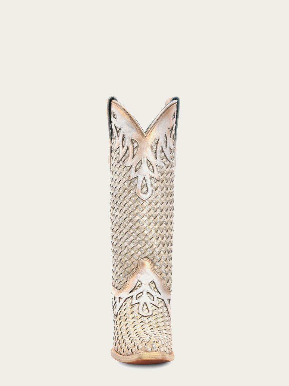 Women's Corral White Genuine Leather Boots with Glitter Woven & Overlay