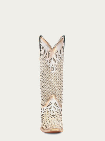 Women's Corral White Genuine Leather Boots with Glitter Woven & Overlay
