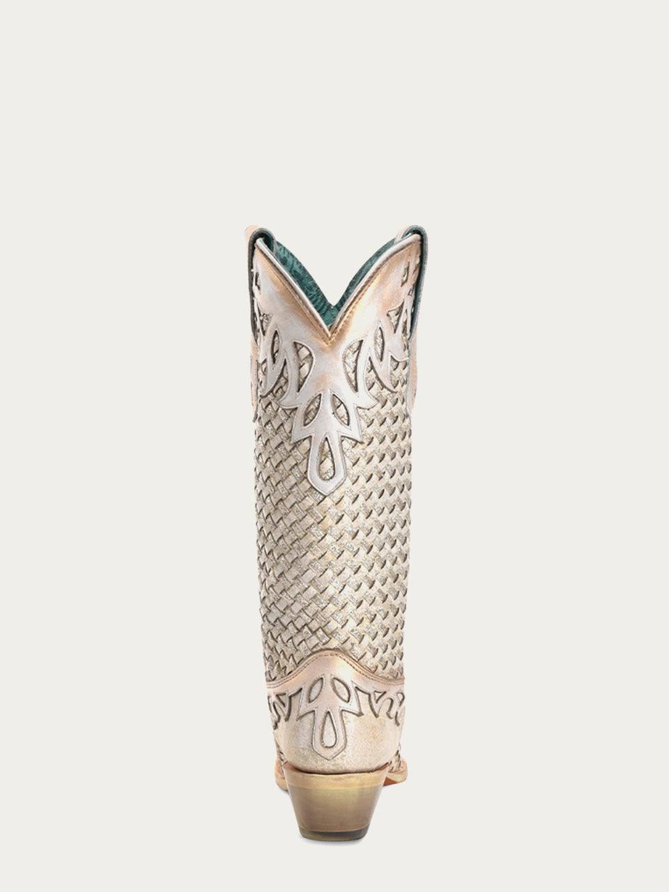 Women's Corral White Genuine Leather Boots with Glitter Woven & Overlay