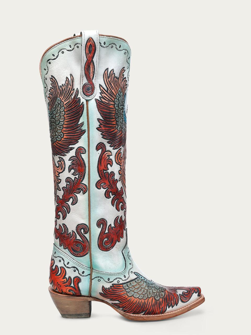 Women's Corral Brown Genuine Leather Boots with Inlay & Studs & Embroidery