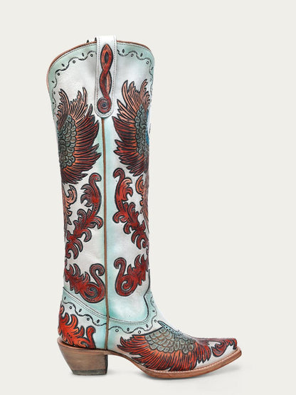 Women's Corral Brown Genuine Leather Boots with Inlay & Studs & Embroidery