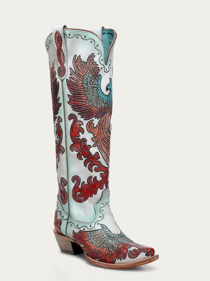 Women's Corral Brown Genuine Leather Boots with Inlay & Studs & Embroidery