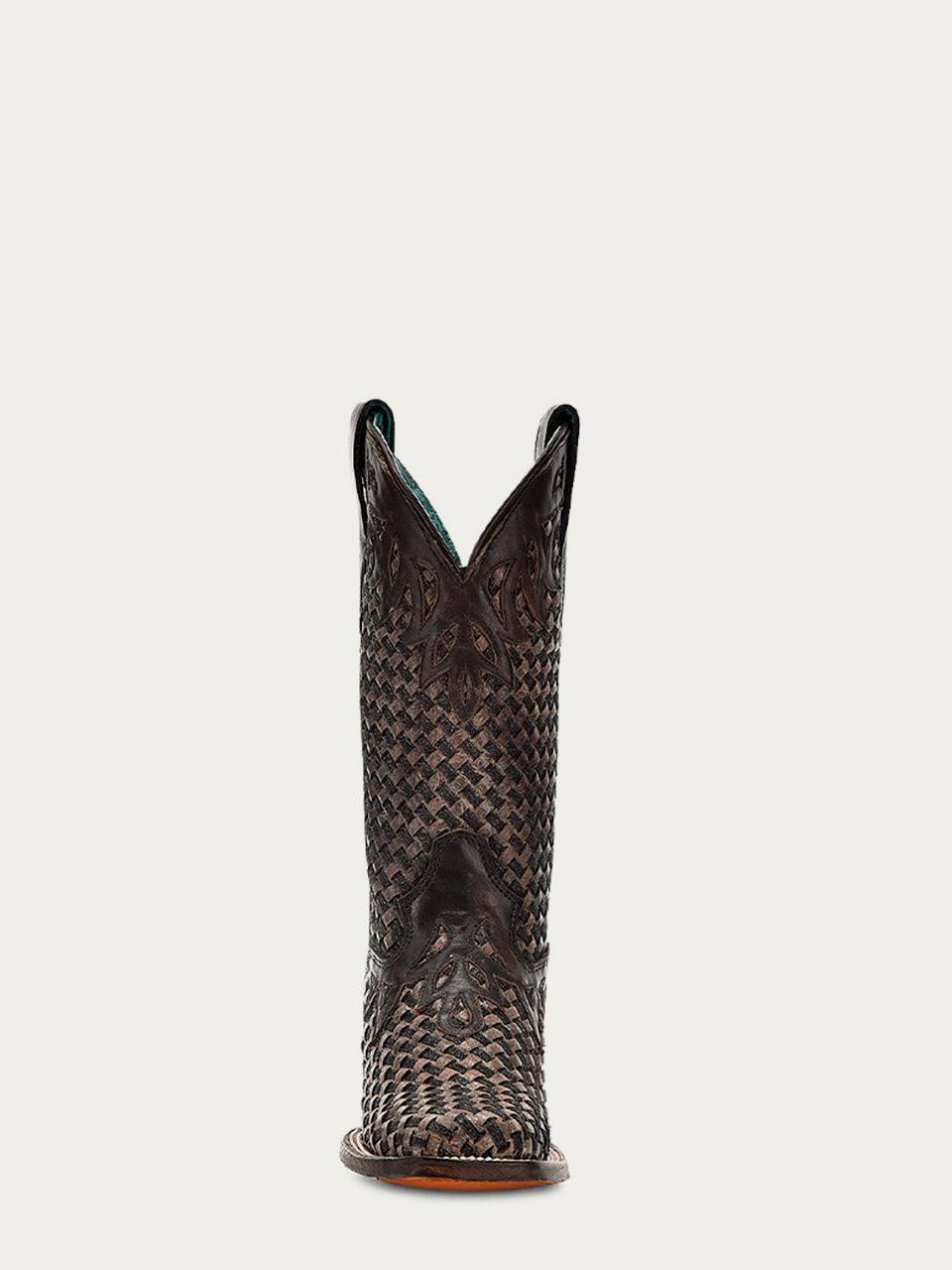 Women's Corral Chocolate Genuine Leather Boots with Glitter Woven & Overla