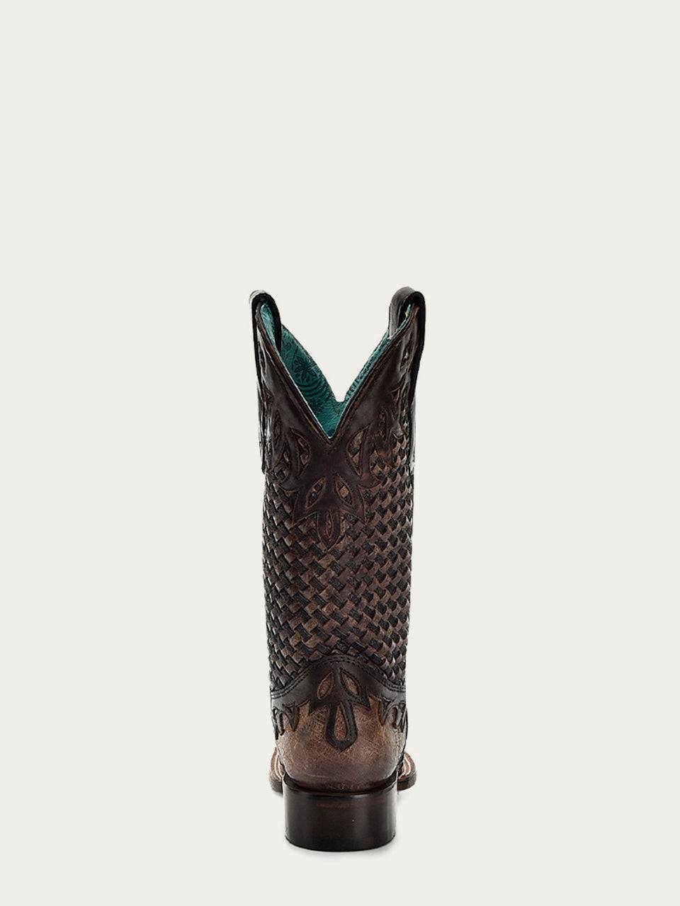 Women's Corral Chocolate Genuine Leather Boots with Glitter Woven & Overla