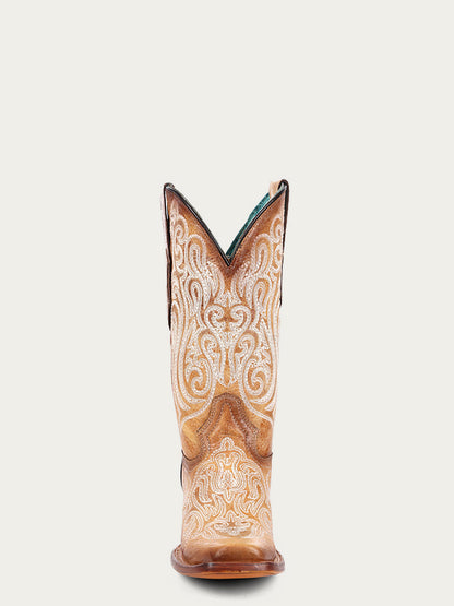 Women's Corral Straw-Blue Genuine Leather Boots with Luminescent Embroidery