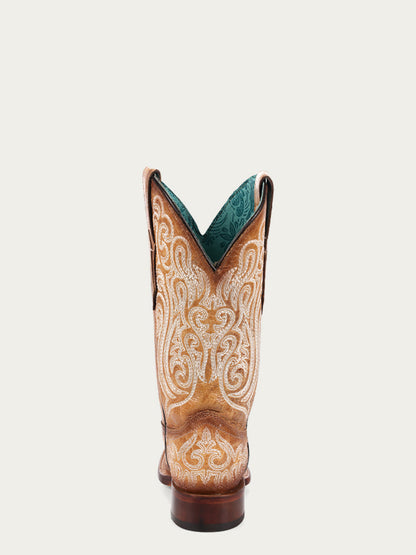 Women's Corral Straw-Blue Genuine Leather Boots with Luminescent Embroidery