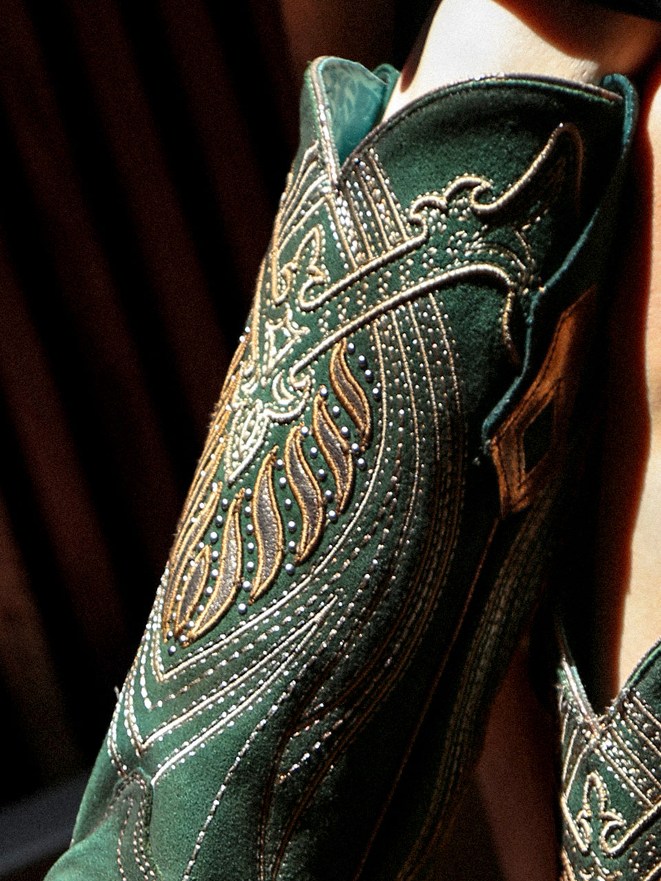 Women's Corral Green Genuine Leather Boots with Overlay & Embroidery & Studs