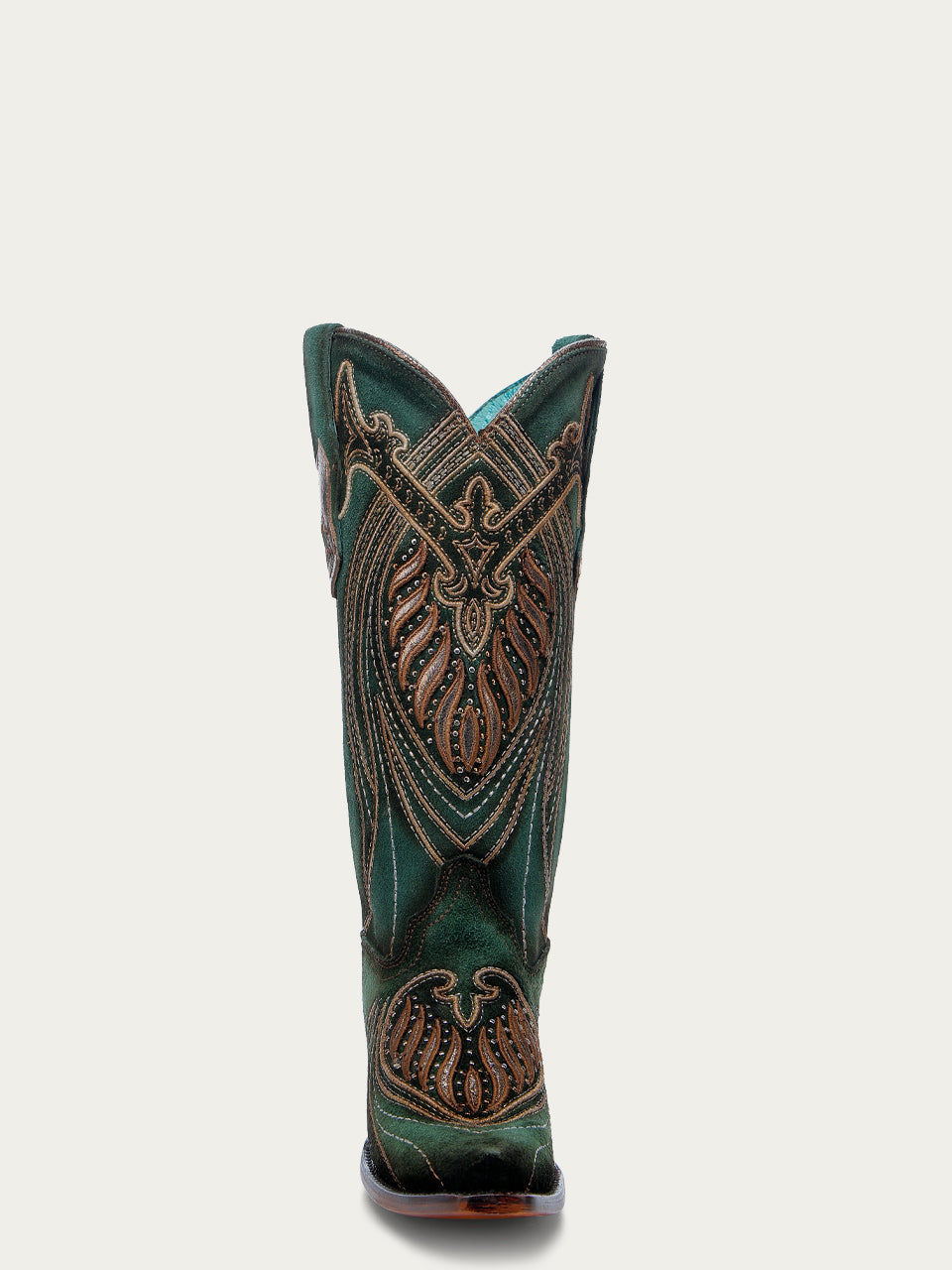 Women's Corral Green Genuine Leather Boots with Overlay & Embroidery & Studs