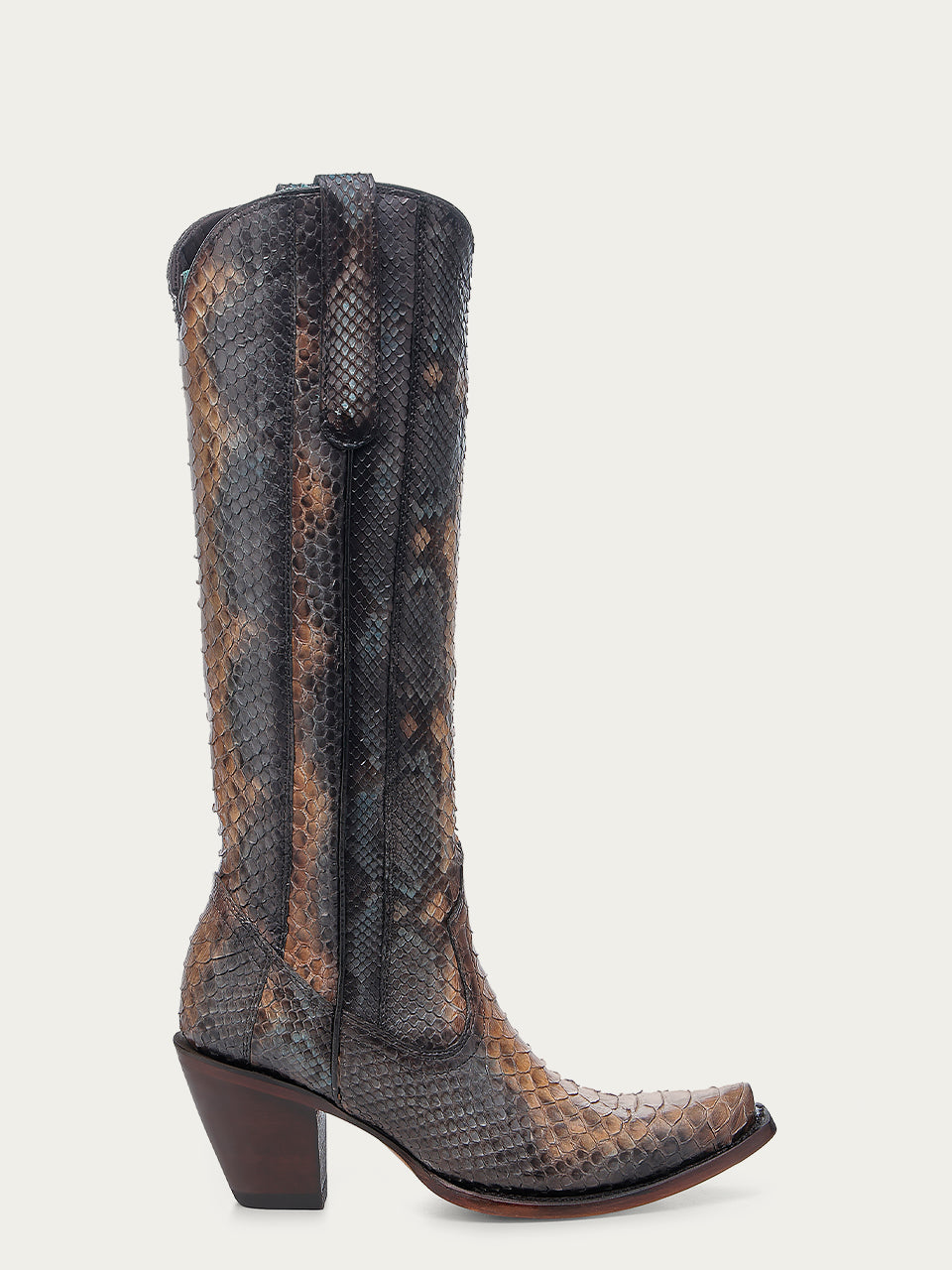 Women's Corral Saddle Genuine Python Boots with Blue Full Tall Top