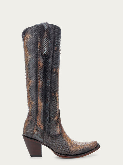 Women's Corral Saddle Genuine Python Boots with Blue Full Tall Top