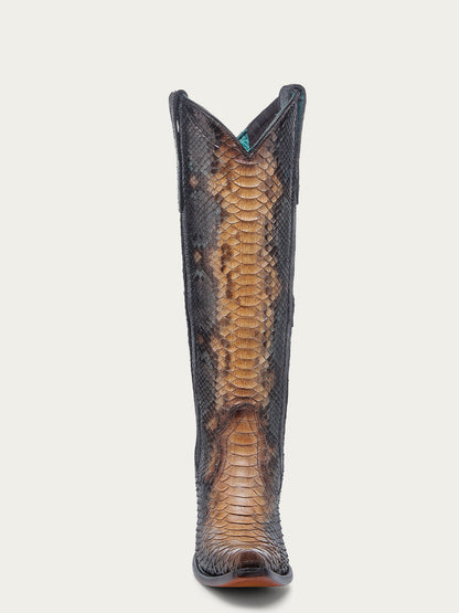 Women's Corral Saddle Genuine Python Boots with Blue Full Tall Top