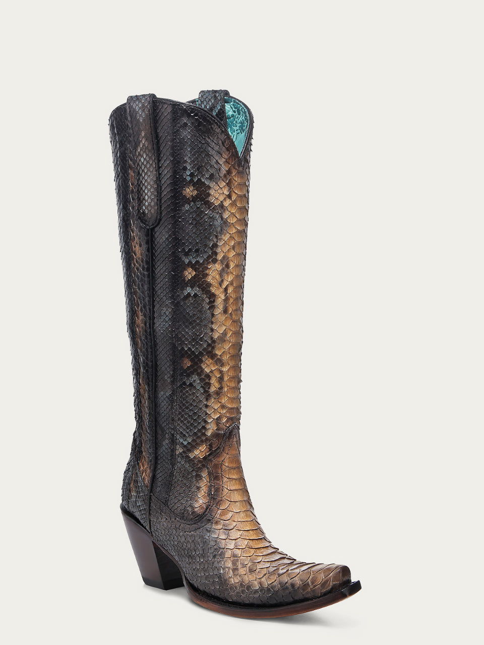 Women's Corral Saddle Genuine Python Boots with Blue Full Tall Top