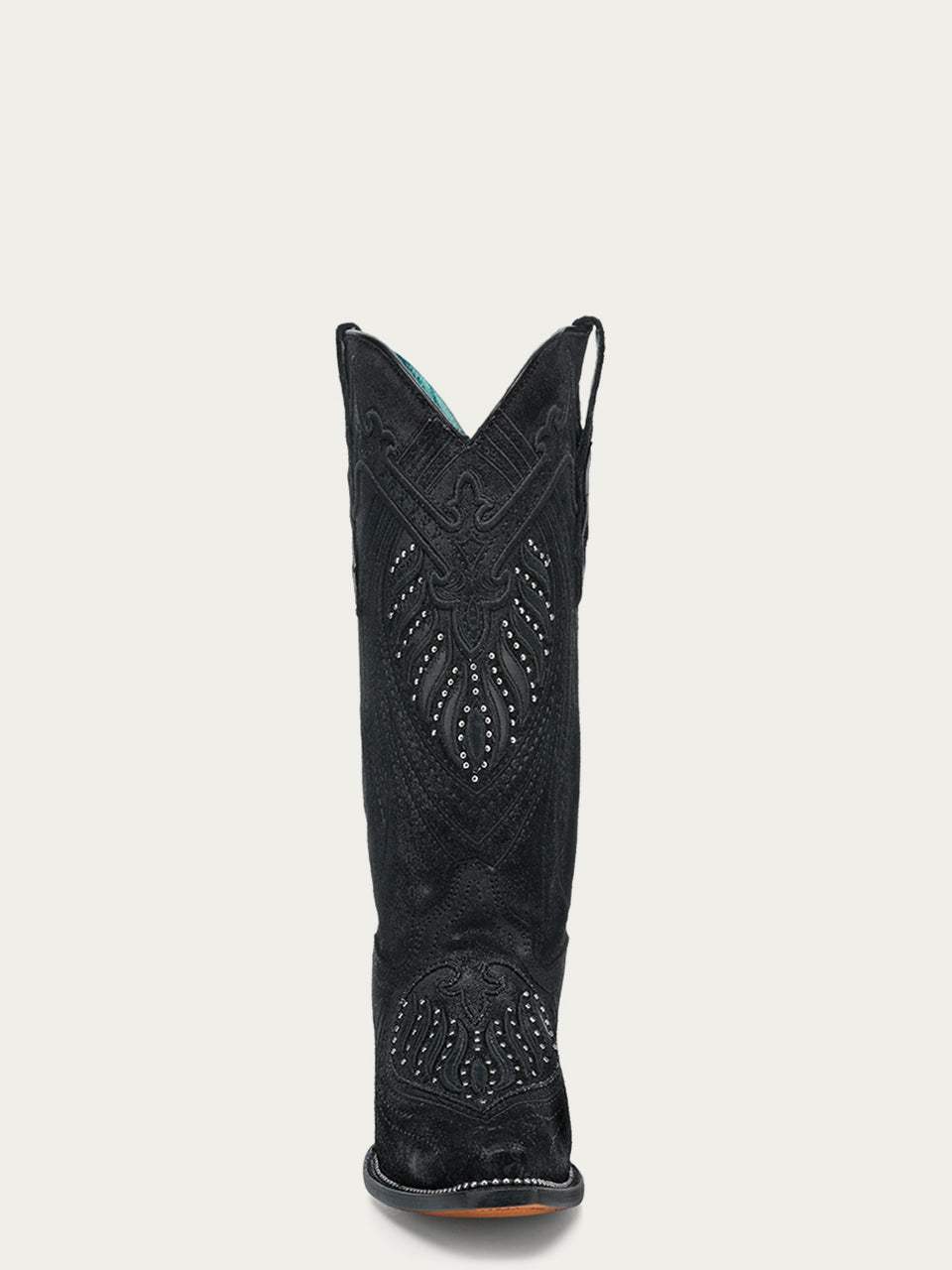 Women's Corral Black Genuine Leather Boots with Overlay & Embroidery & Studs