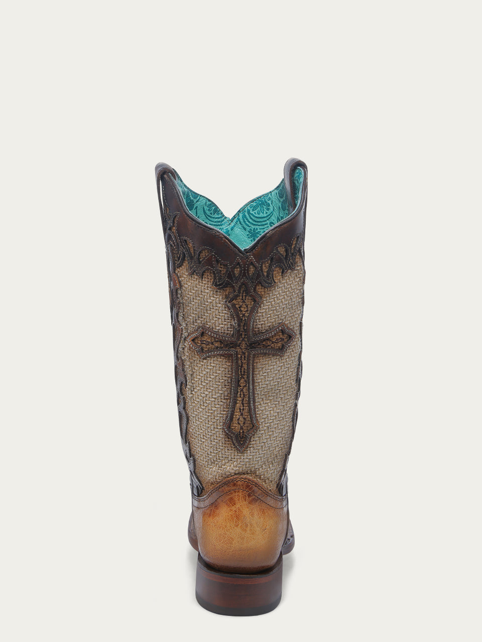 Women's Corral Sand Genuine Leather Boots with Jute & Cross Overlay Wide