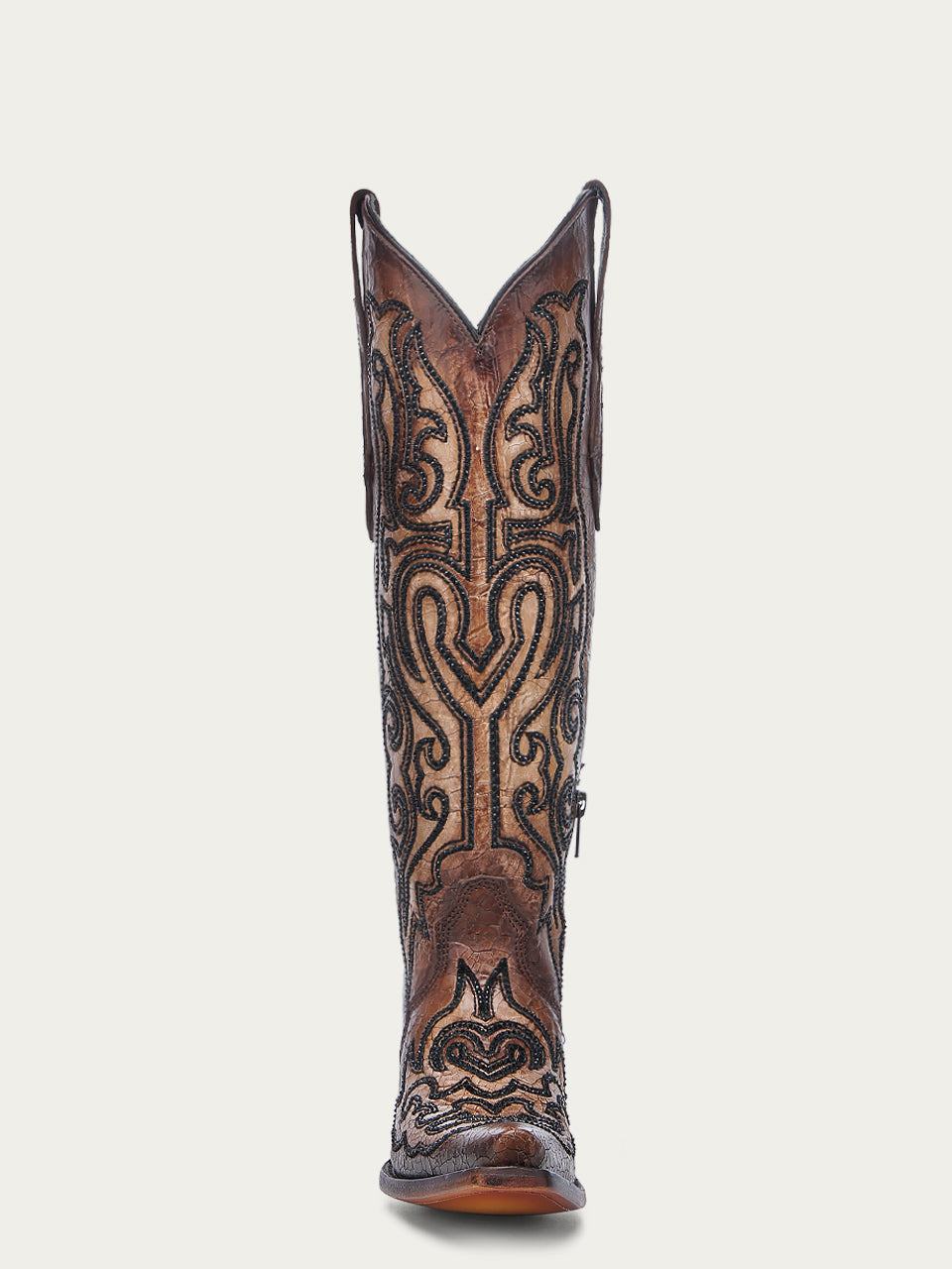Women's Corral Tobacco Genuine Leather Boots with Crackled & Embroidery & Crystals Tall Top