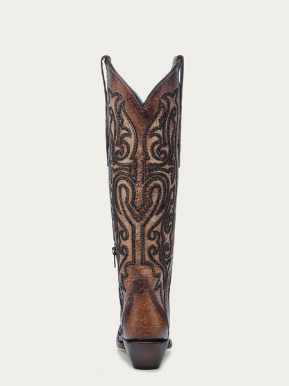 Women's Corral Tobacco Genuine Leather Boots with Crackled & Embroidery & Crystals Tall Top