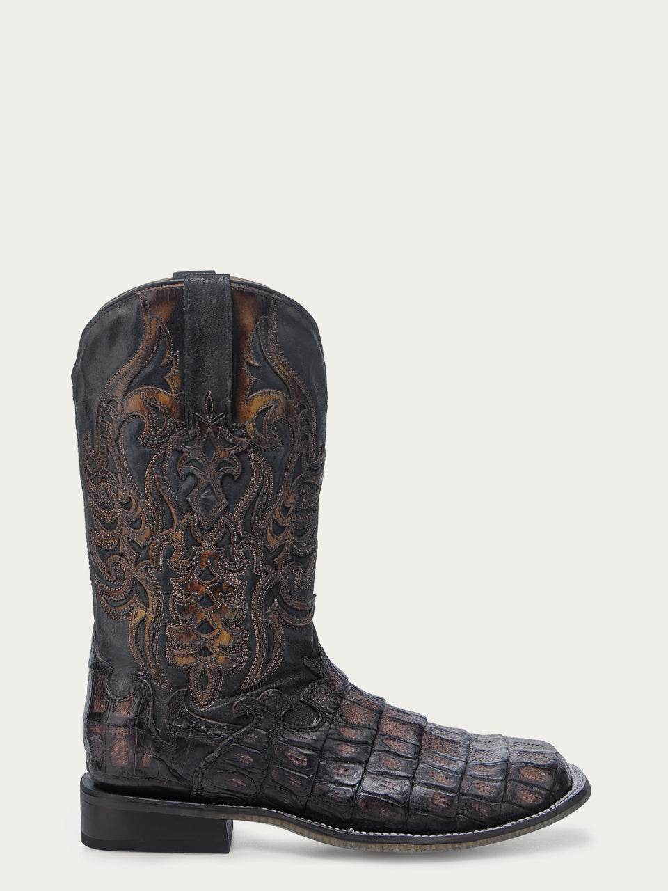 Men's Corral Chocolate Genuine Caiman Boots with Overlay & Embroidery