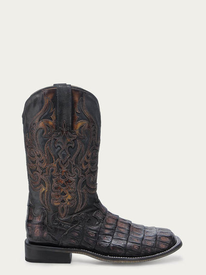 Men's Corral Chocolate Genuine Caiman Boots with Overlay & Embroidery