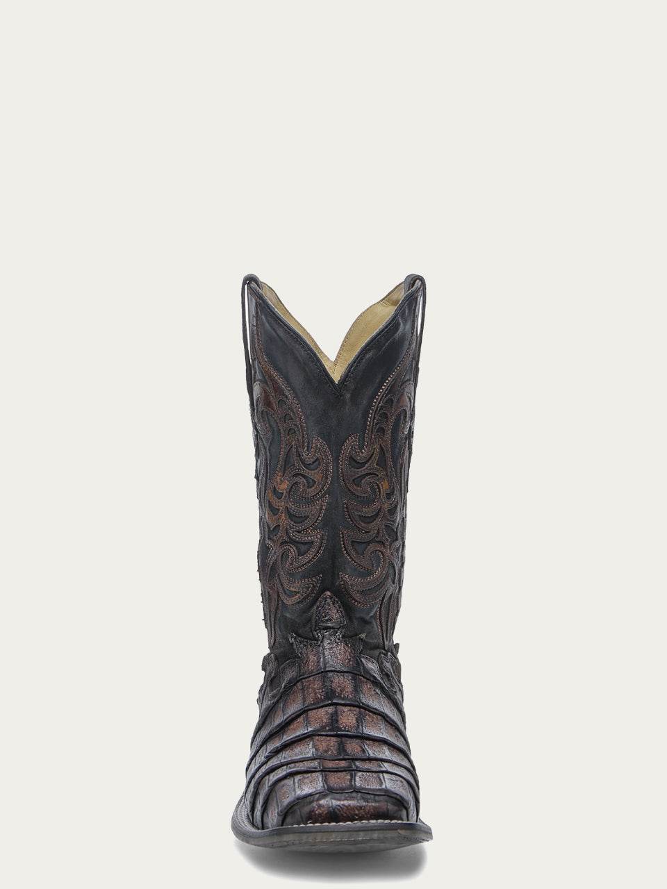 Men's Corral Chocolate Genuine Caiman Boots with Overlay & Embroidery