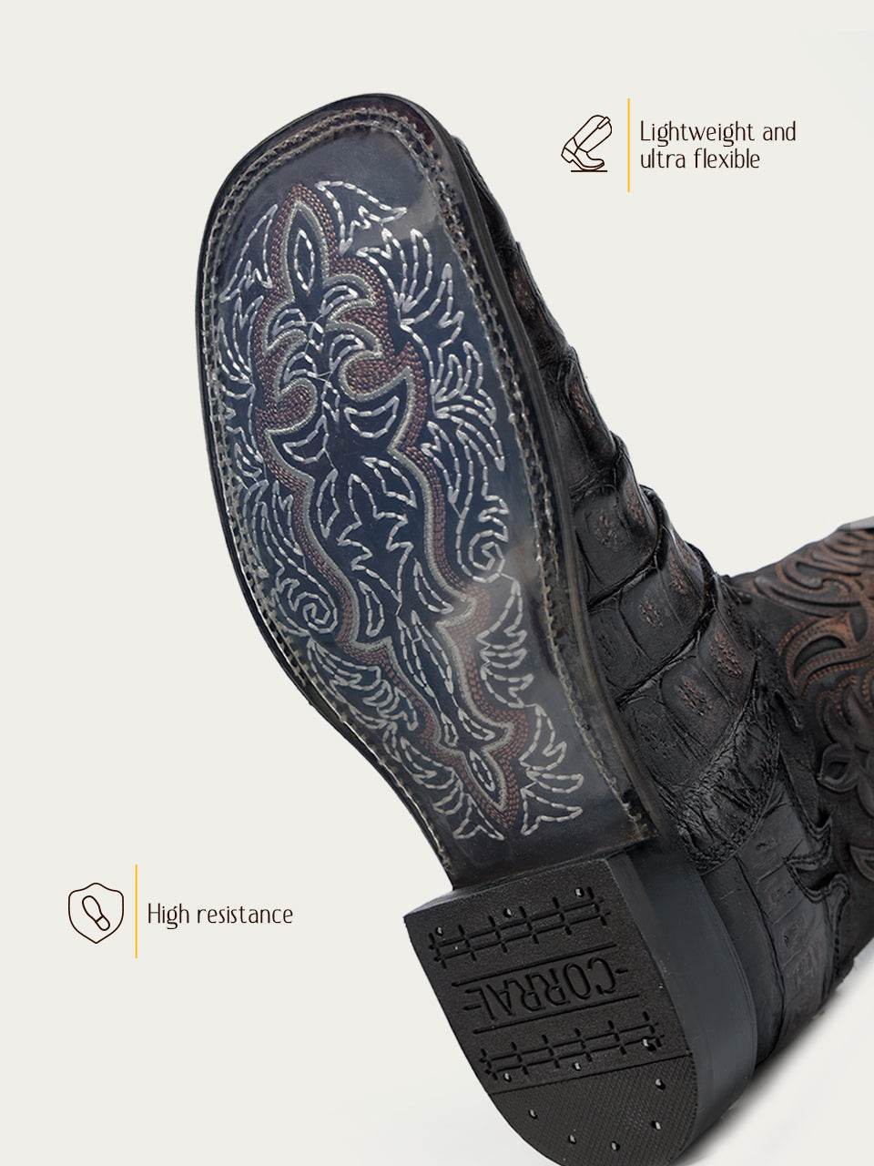 Men's Corral Chocolate Genuine Caiman Boots with Overlay & Embroidery