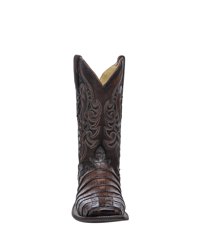 Men's Corral Tan Genuine Caiman Boots with Brown Overlay & Embroidery