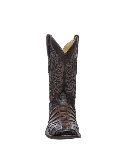 Men's Corral Tan Genuine Caiman Boots with Brown Overlay & Embroidery