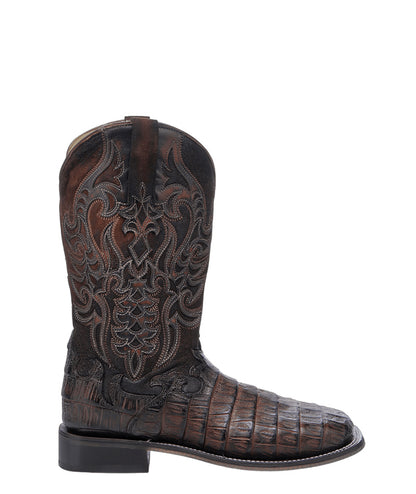 Men's Corral Tan Genuine Caiman Boots with Brown Overlay & Embroidery