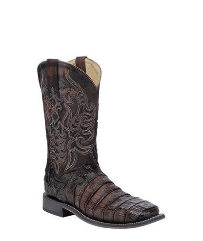 Men's Corral Tan Genuine Caiman Boots with Brown Overlay & Embroidery
