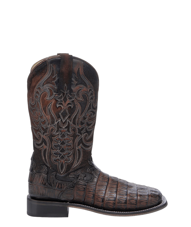 Men's Corral Tan Genuine Caiman Boots with Brown Overlay & Embroidery