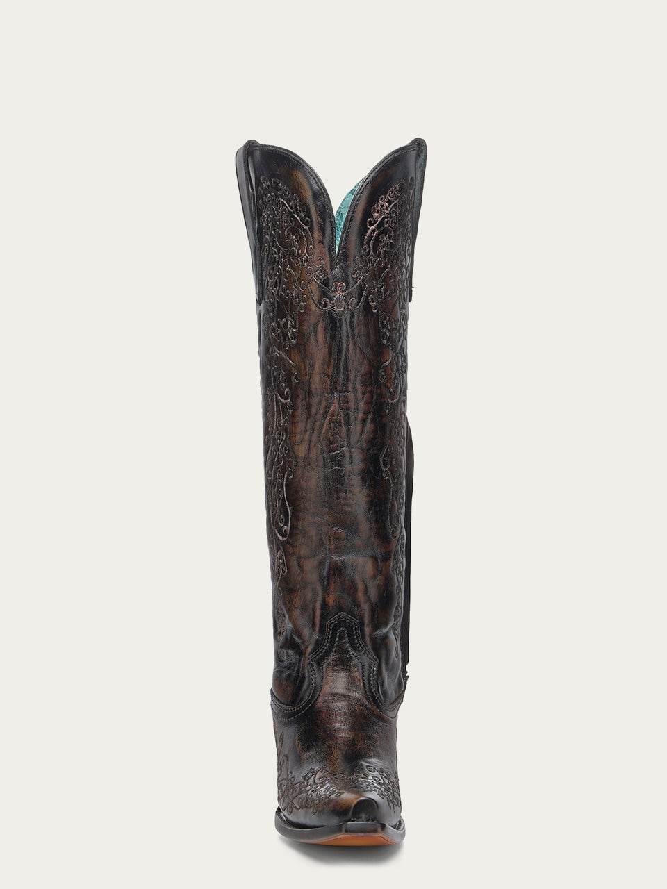 Women's Corral Black Genuine Leather Boots with Honey Floral Embroidery