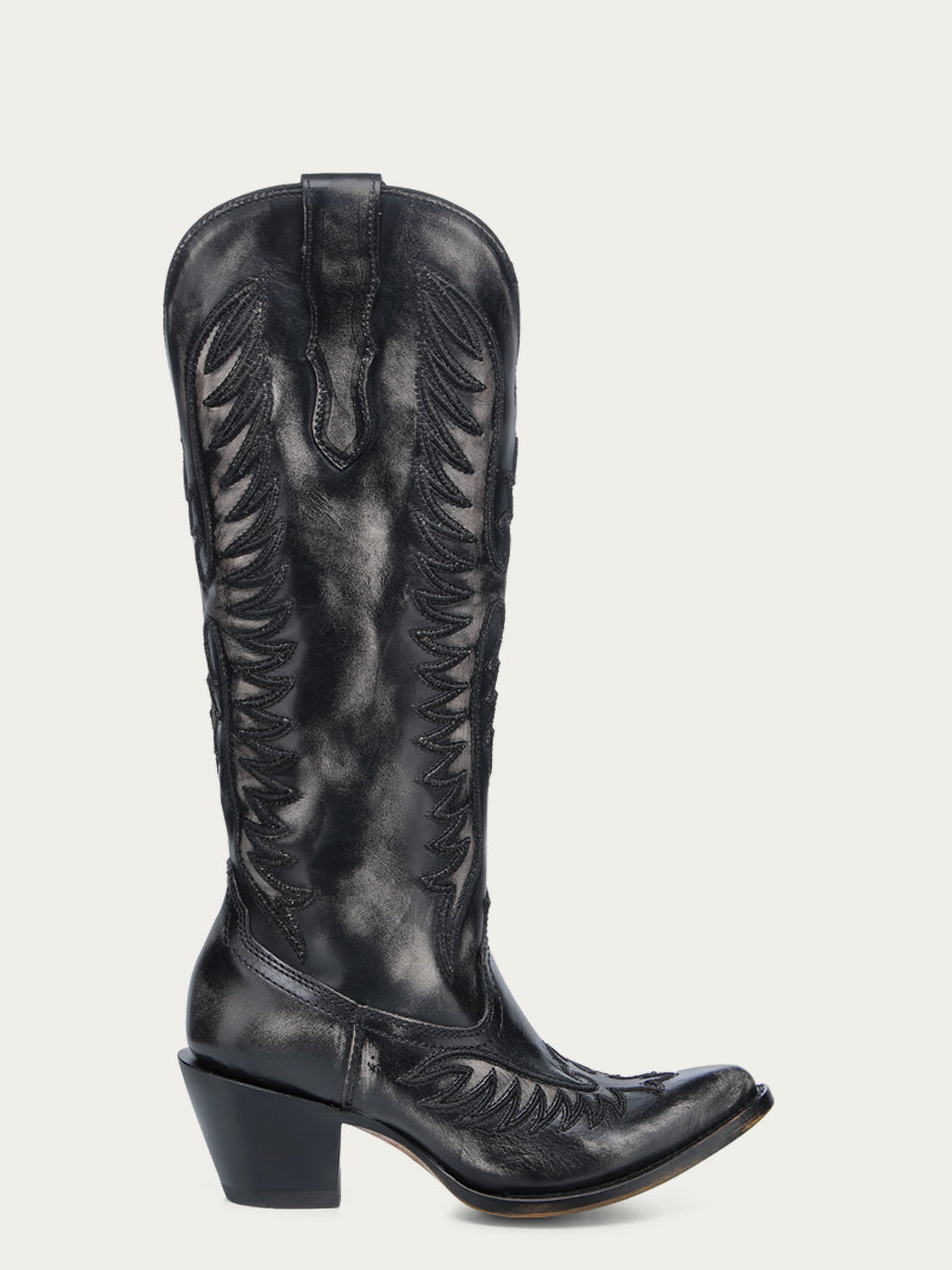 Women's Corral Black Genuine Leather Boots with Bone Embroidery