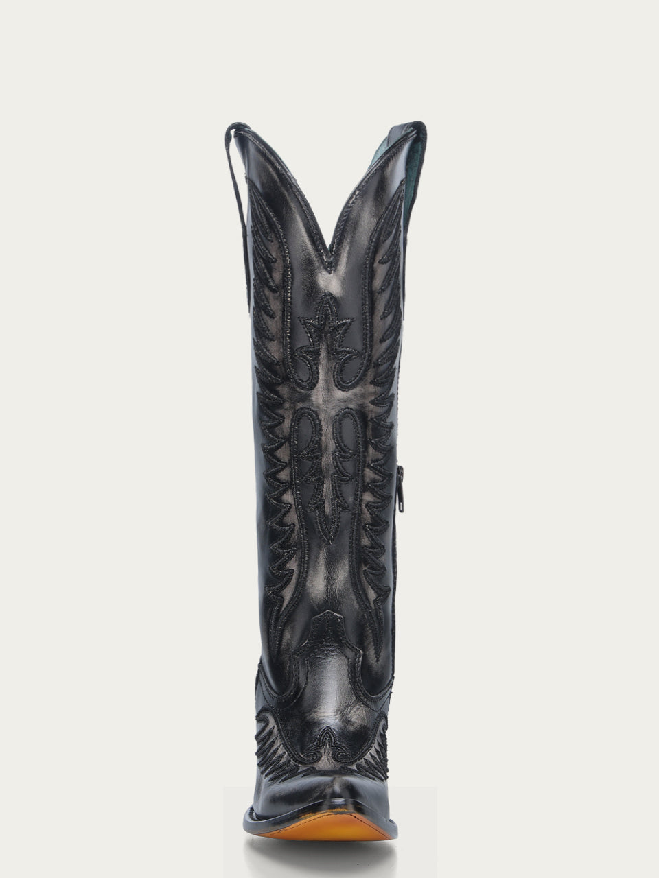 Women's Corral Black Genuine Leather Boots with Bone Embroidery