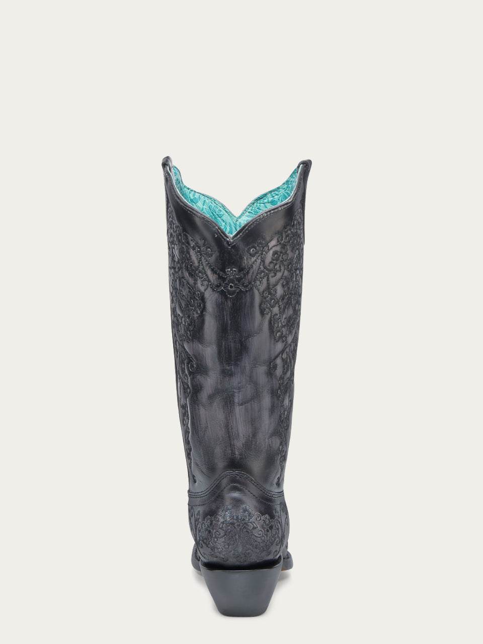 Women's Corral Black Genuine Leather Boots with Bone Floral Embroidery