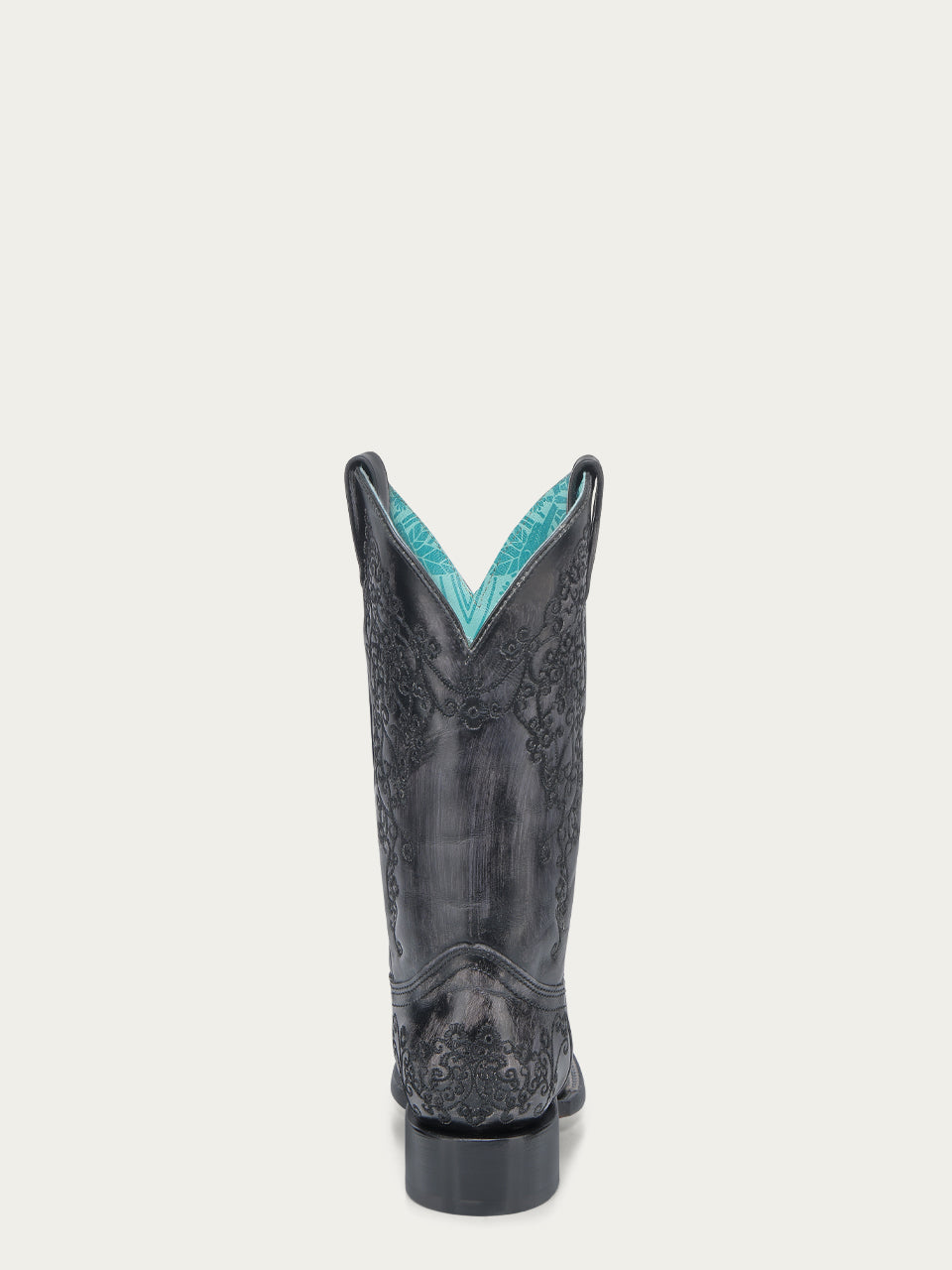 Women's Corral Black Genuine Leather Boots with Bone Floral Embroidery