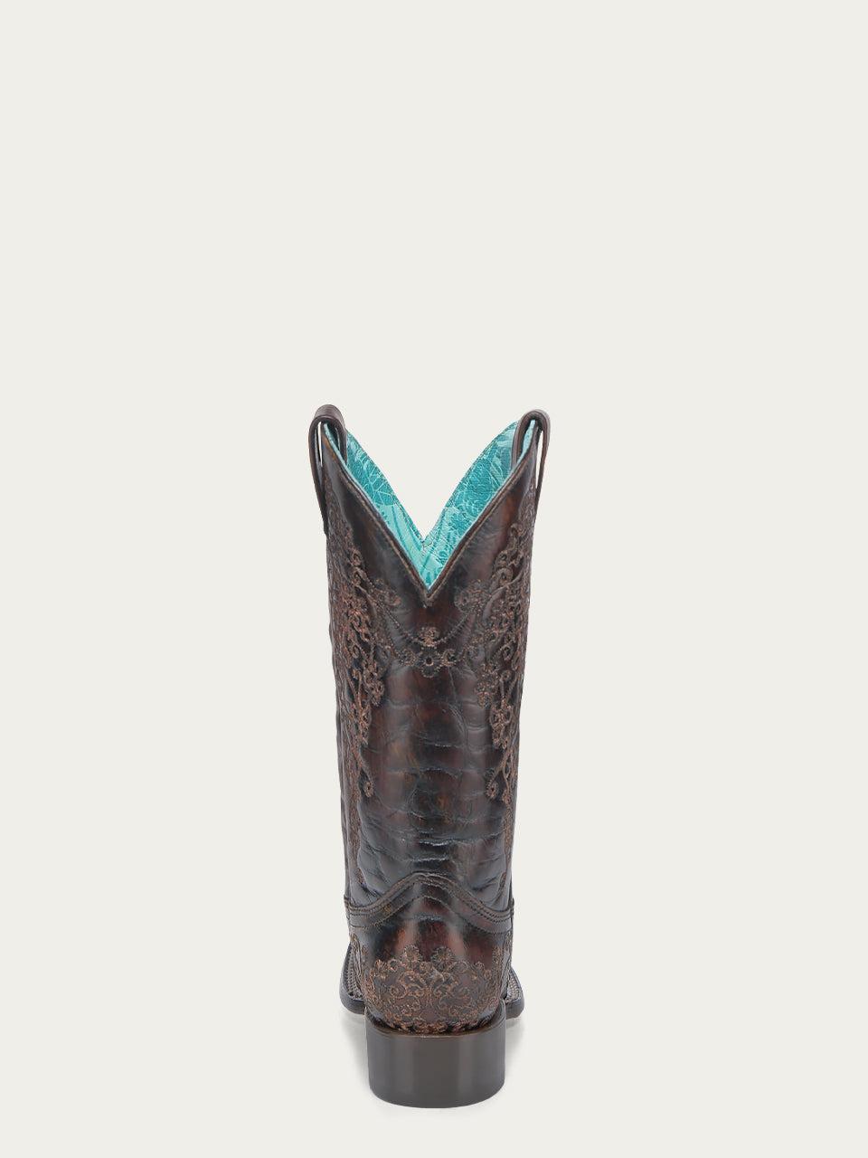 Women's Corral Black Genuine Leather Boots with Honey Floral Embroidery