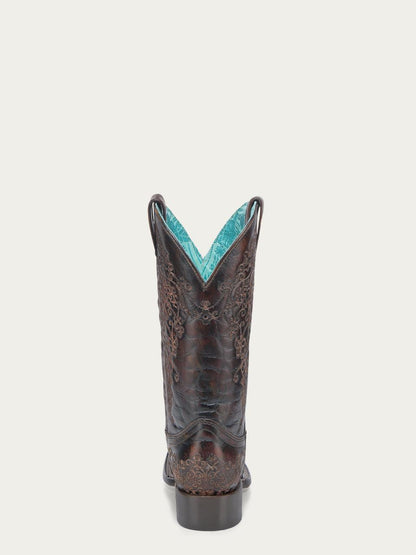 Women's Corral Black Genuine Leather Boots with Honey Floral Embroidery