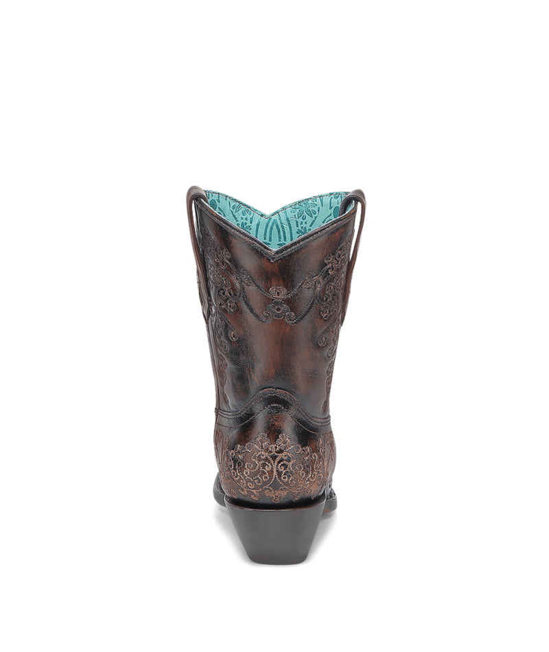 Women's Corral Black Genuine Leather Boots with Honey Floral Embroidery Ankle Boot