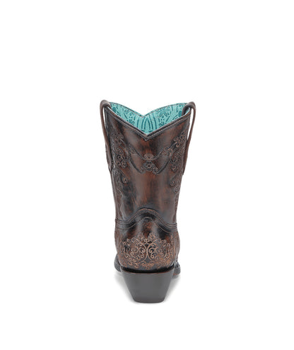 Women's Corral Black Genuine Leather Boots with Honey Floral Embroidery Ankle Boot