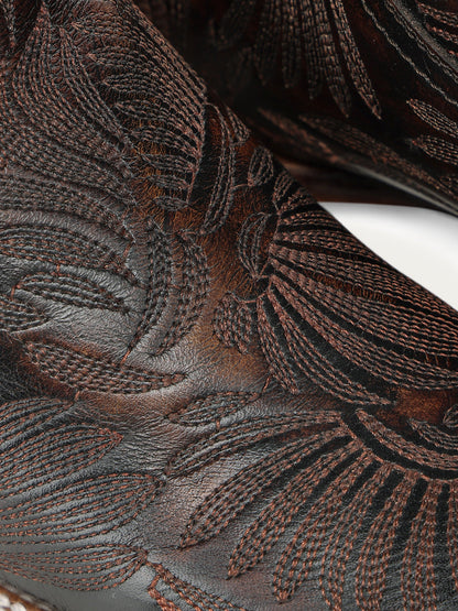 Women's Corral Black Genuine Leather Boots with Floral Petal Embroidery