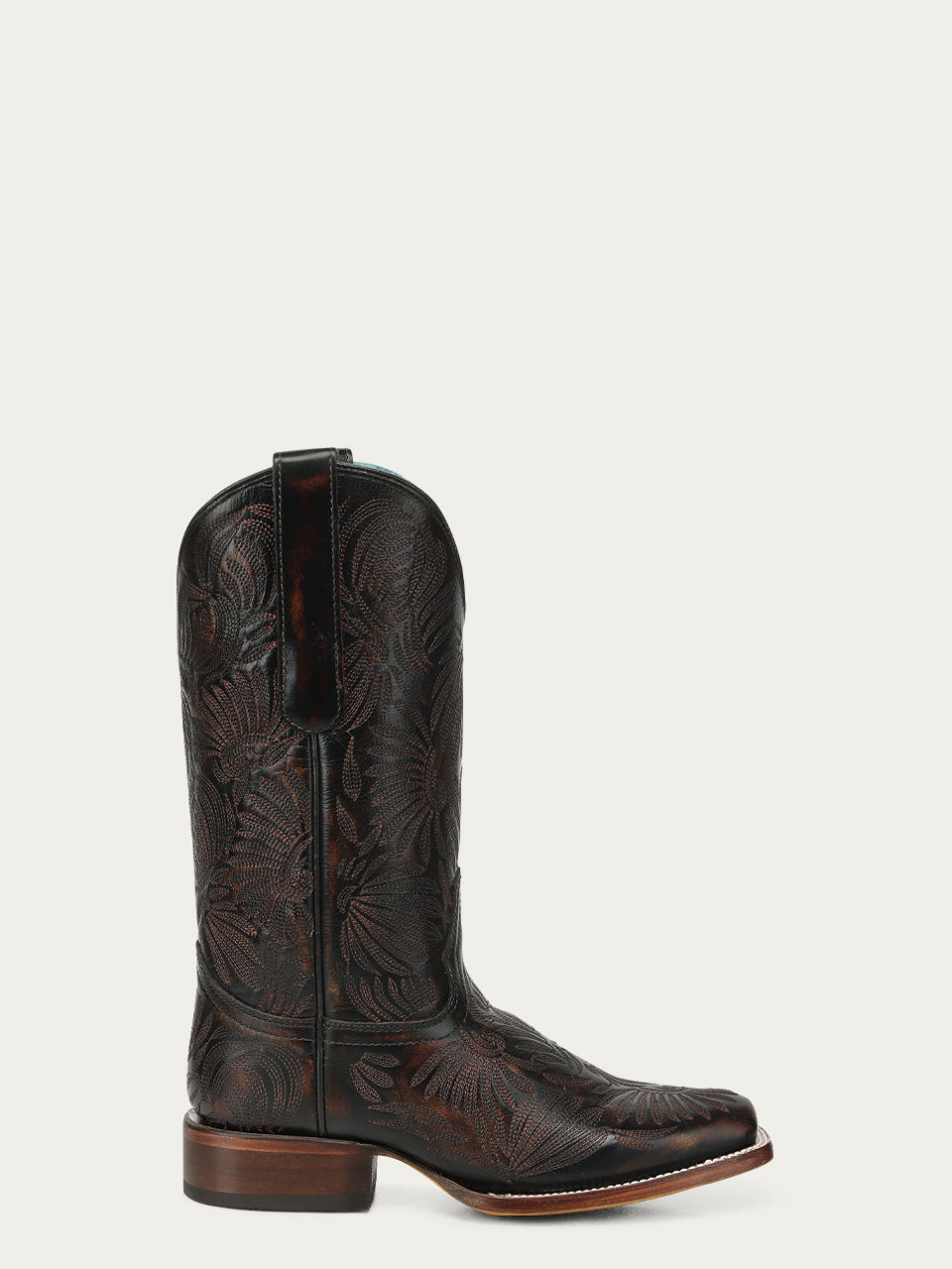 Women's Corral Black Genuine Leather Boots with Floral Petal Embroidery