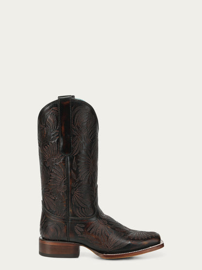 Women's Corral Black Genuine Leather Boots with Floral Petal Embroidery