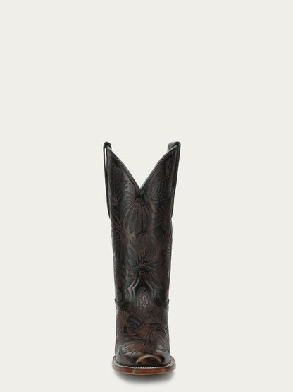 Women's Corral Black Genuine Leather Boots with Floral Petal Embroidery