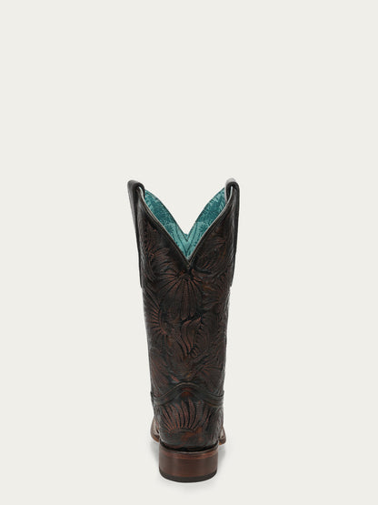 Women's Corral Black Genuine Leather Boots with Floral Petal Embroidery