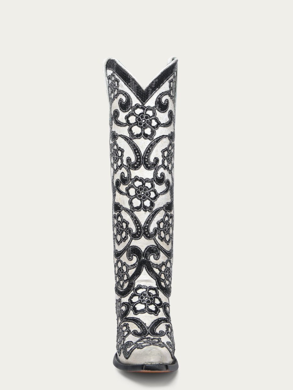 Women's Corral White Genuine Leather Boots with Overlay & SEQUIN-EMBROIDERY Floral Patterns Tall Top