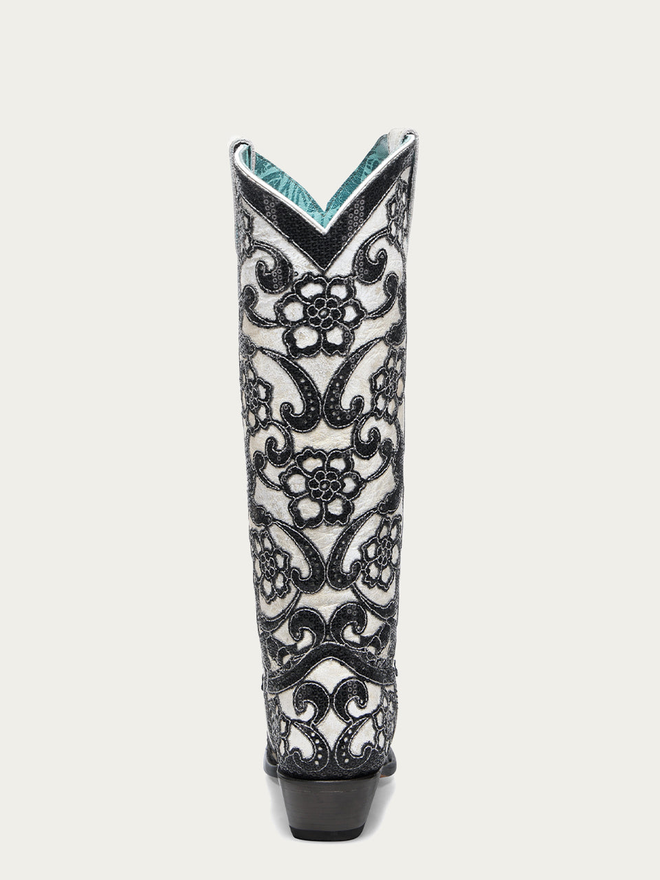 Women's Corral White Genuine Leather Boots with Overlay & SEQUIN-EMBROIDERY Floral Patterns Tall Top