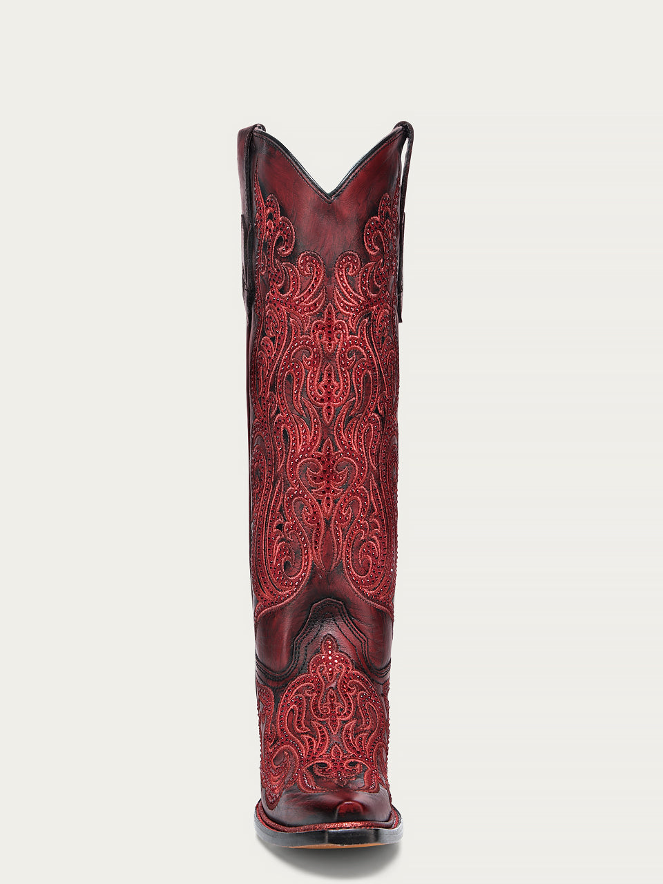 Women's Corral Red Genuine Leather Boots with Black Embroidery & Crystals Tall Top