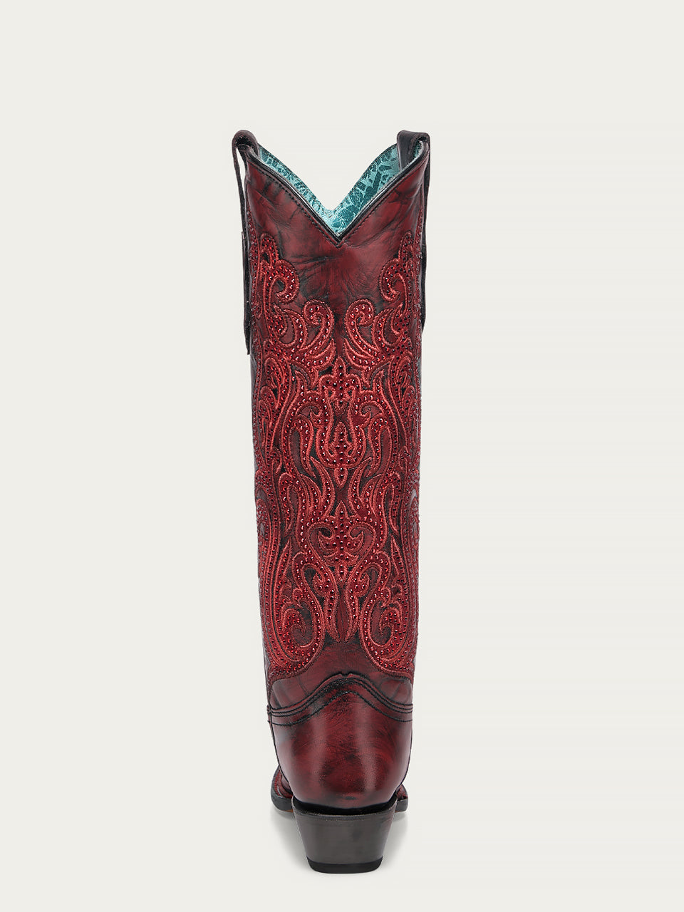 Women's Corral Red Genuine Leather Boots with Black Embroidery & Crystals Tall Top