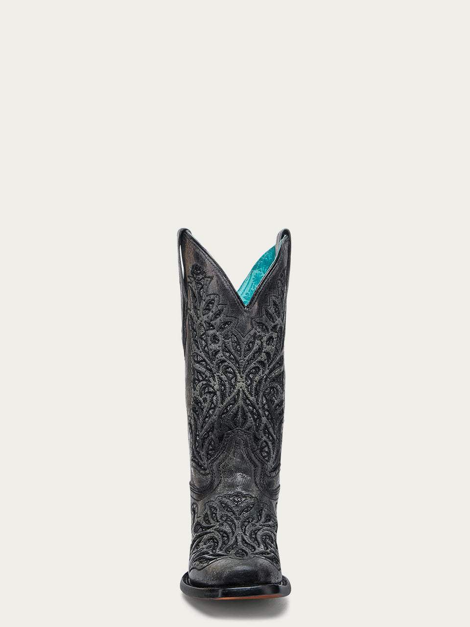 Women's Corral Black Genuine Leather Boots with Glitter Inlay & Embroidery