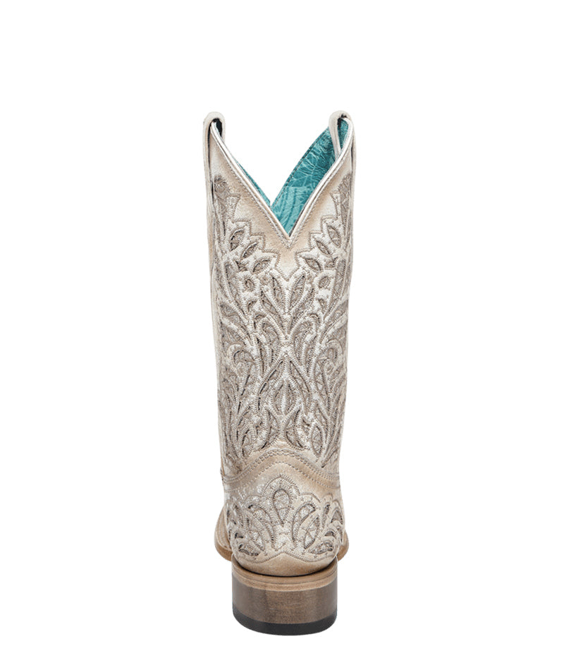 Women's Corral White Genuine Leather Boots with Glitter Inlay & Embroidery